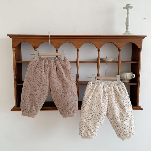 Cotton Padded Thickened Western Style Brushed Floral Loose Pants