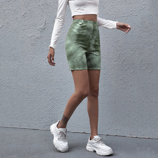 Green Tie-dye Versatile Women's Five-point Casual Shorts