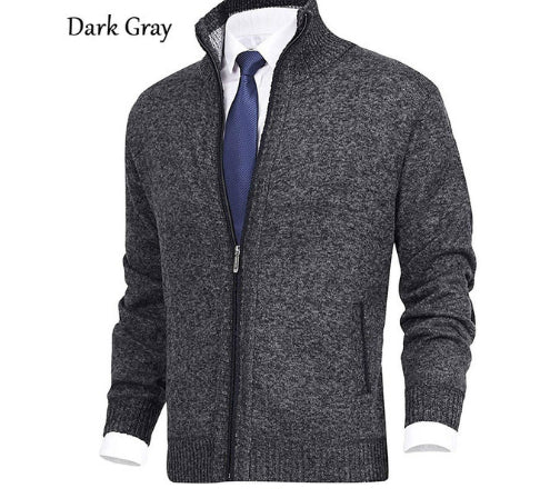Men's Solid Color Stand Collar Cardigan Sweaters Coat