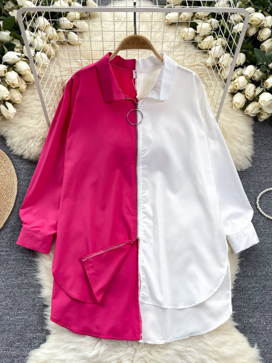 Idle Style Mid-length Color Matching Shirt