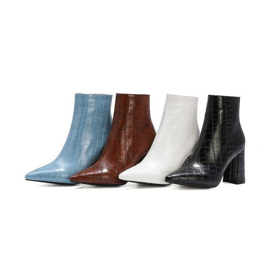 European And American Ankle Boots With Rough Stone Heels And Pointed Toes