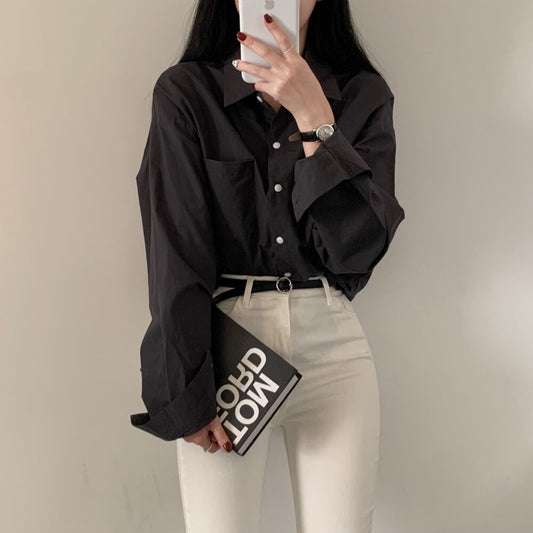 Solid Color Loose And Simple Shirt Casual Base White Shirt