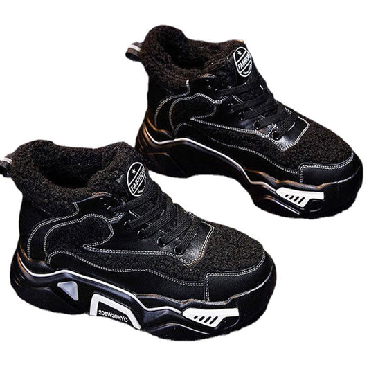 Women's Wedge Round Toe Fleece Warm Sports Padded Shoes