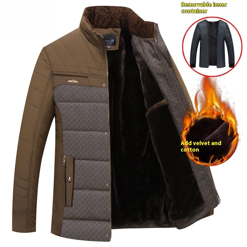Middle-aged Cotton-padded Clothes Men's Dad Cotton-padded Clothes Plus Size Fleece-lined
