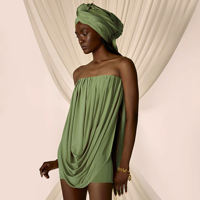 Womens Solid-Color Resort-Style Tube Bodycon Dress