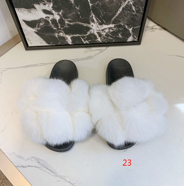 Flip Flops Outer Wear Fox And Raccoon Fur Children's Sandals And Slippers
