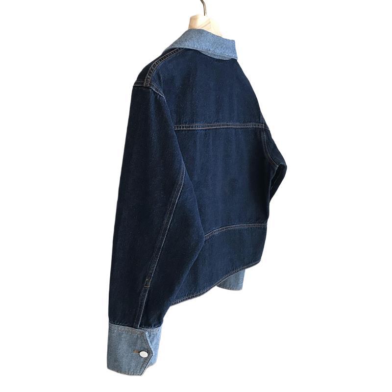 Retro Contrast Color Denim Coat Women's Design Sense