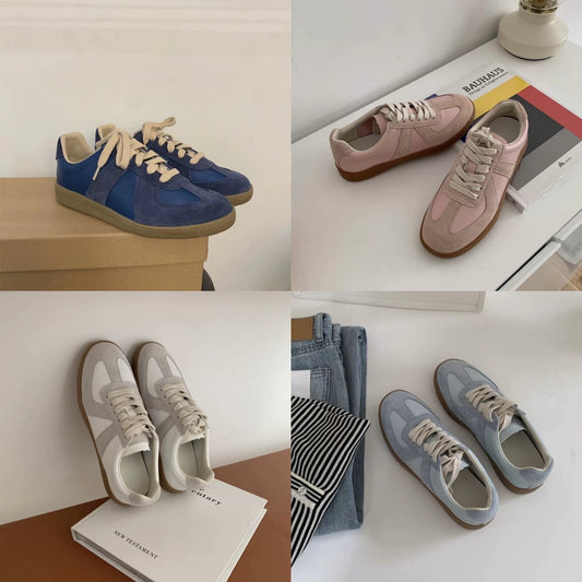 New Womens Versatile Korean-style Retro Patchwork Flat Shoes With A Round Toe And Lace-up Design