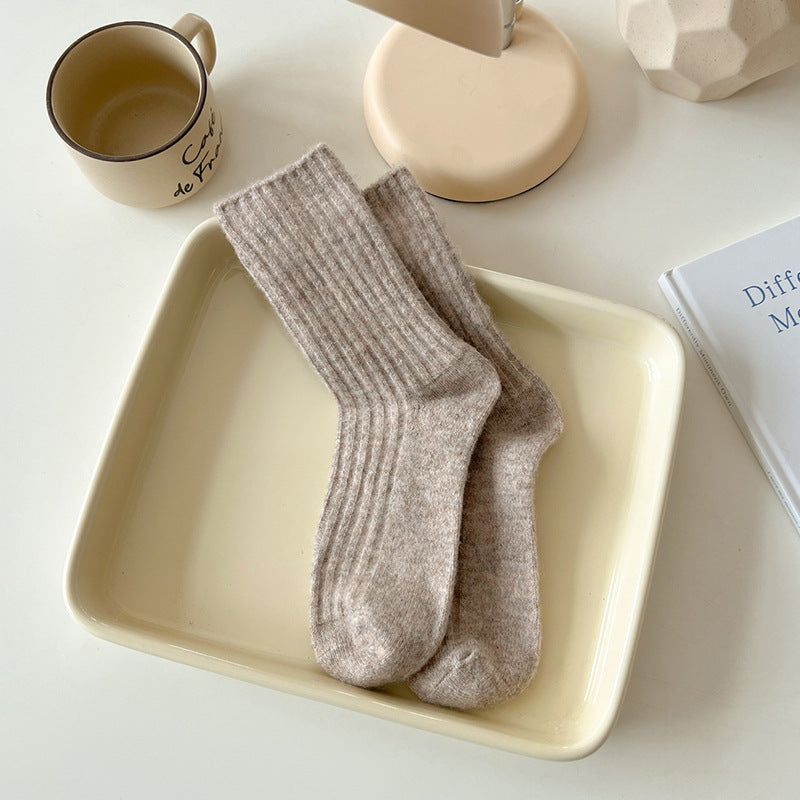 Womens Thickened Fleece-Lined Wool Mid-Calf Socks