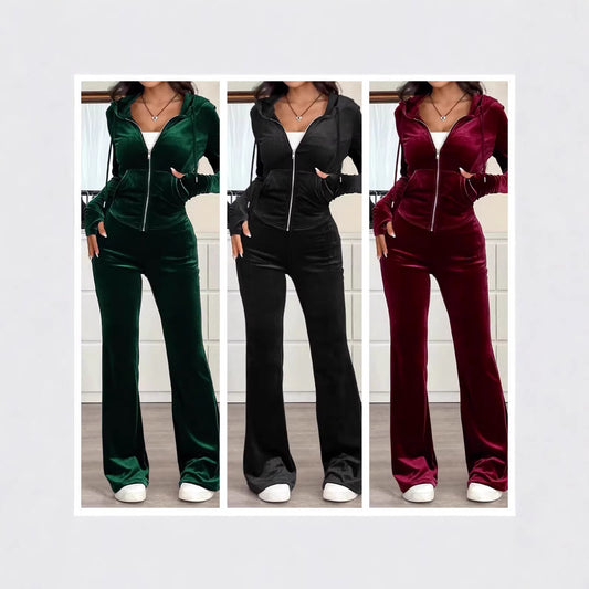 New Stylish Two-piece Set Featuring A Zip-up Hoodie And Flared Pants