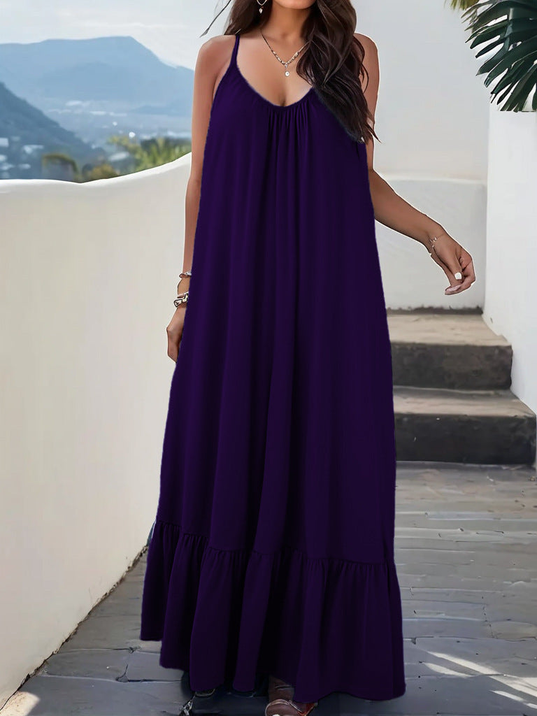 Strapless Sleeveless Solid-color Dress