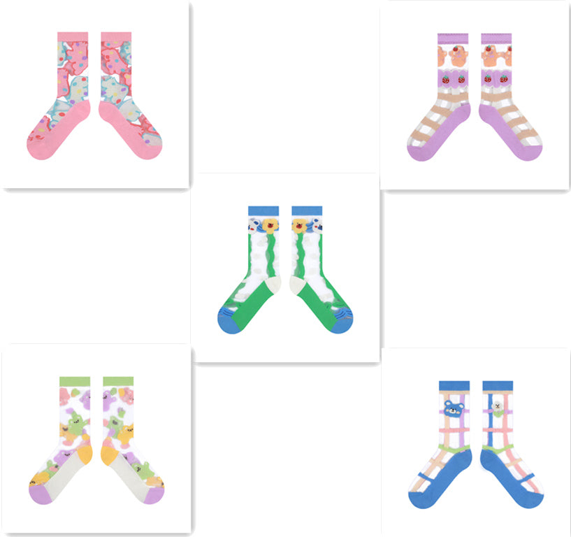 Thin Transparent Glass Fiber Breathable Cartoon Cute Ins Tide College Girl Socks Female Tube Socks