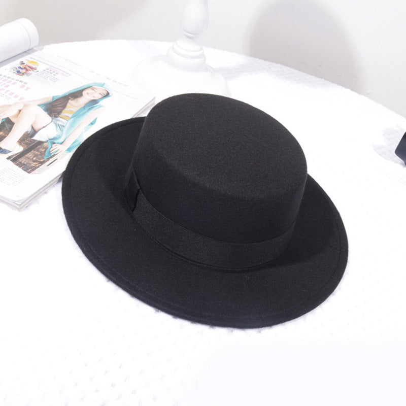 Flat Top Retro British Big Brim Fedora Hat Street Leisure