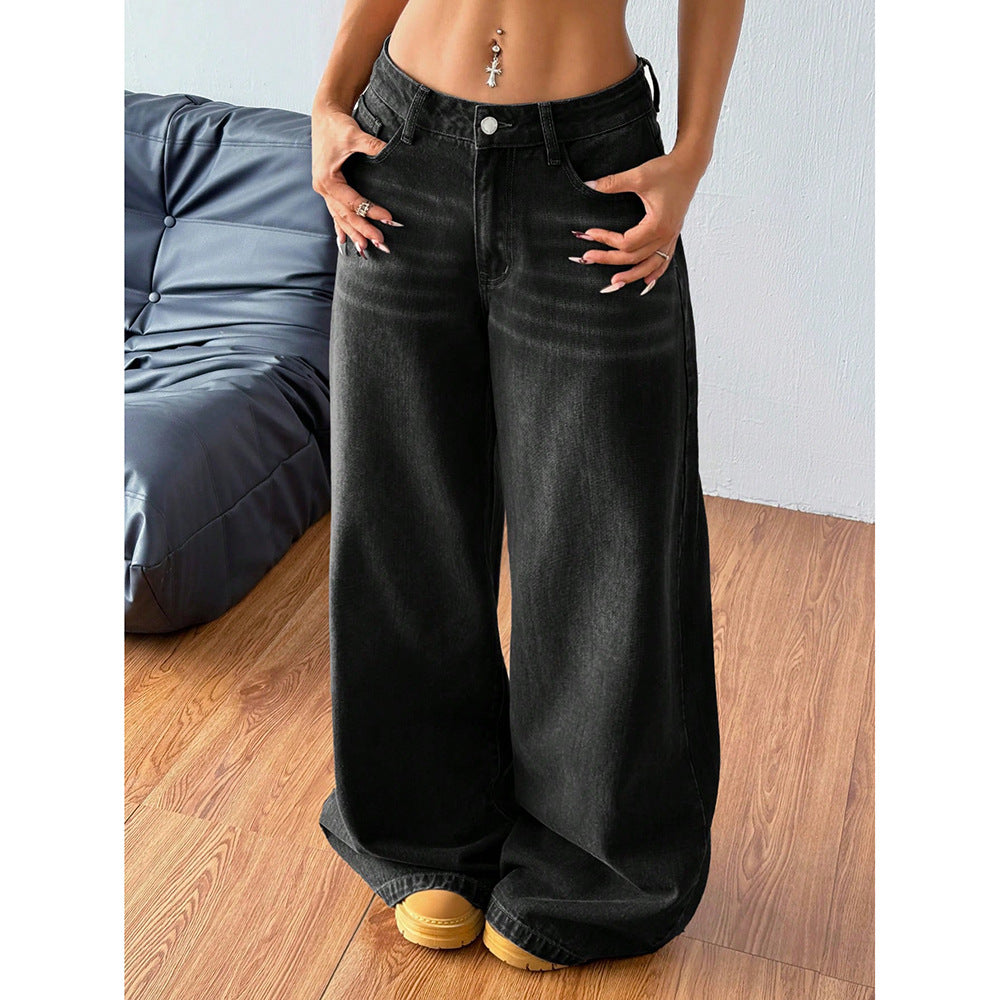 Women's Summer New High-waisted Straight Loose Trendy Wide-leg Floor-length