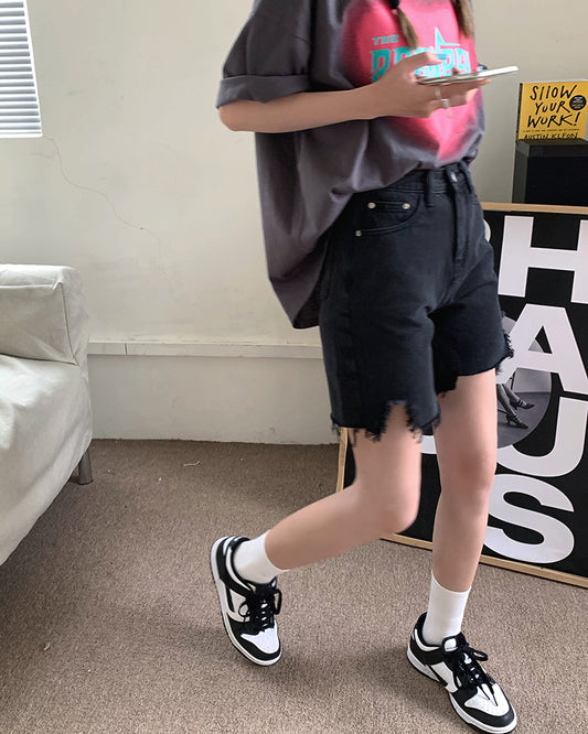 Women's Black Fashion Personality Ripped Jeans