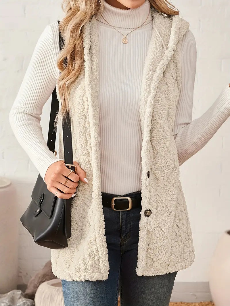 Ladies' Sleeveless Hooded Cardigan Elegant Coat