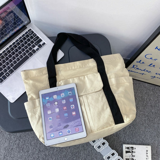 Japanese Large Capacity Solid Canvas Shoulder Bag Tote