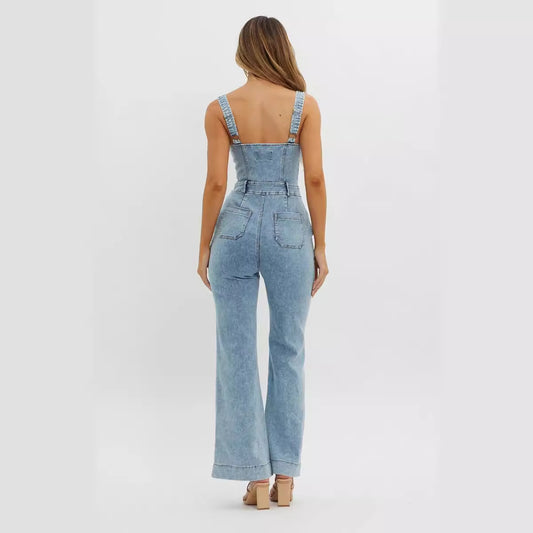 Shoulder Strap Slim Cowboy Siamese Trousers