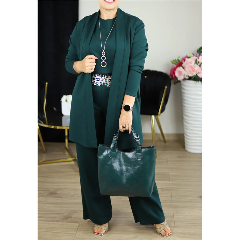 Round Neck Long Sleeve Top Belt Comfortable Blouse And Pants