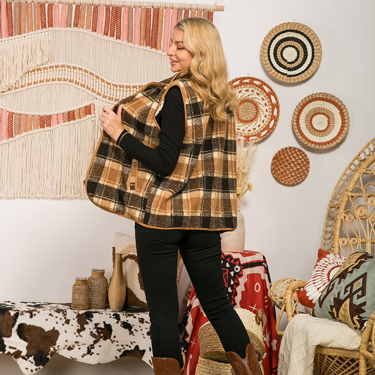 Long-sleeved Plaid Top Loose Casual Shirt Plush