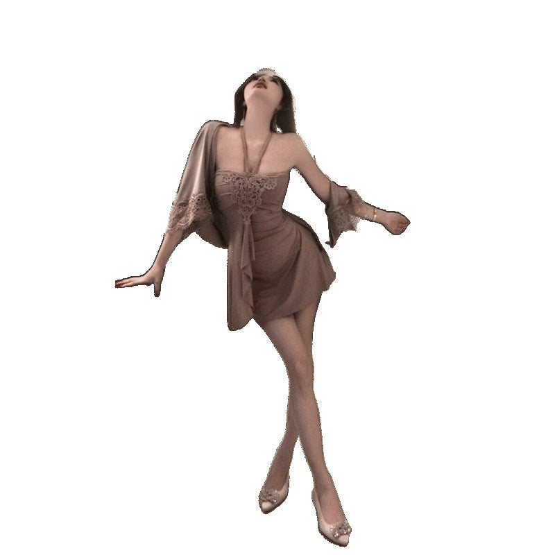 Fashionable Light Luxury Sexy Pure Desire Slim Dress With Shawl Set