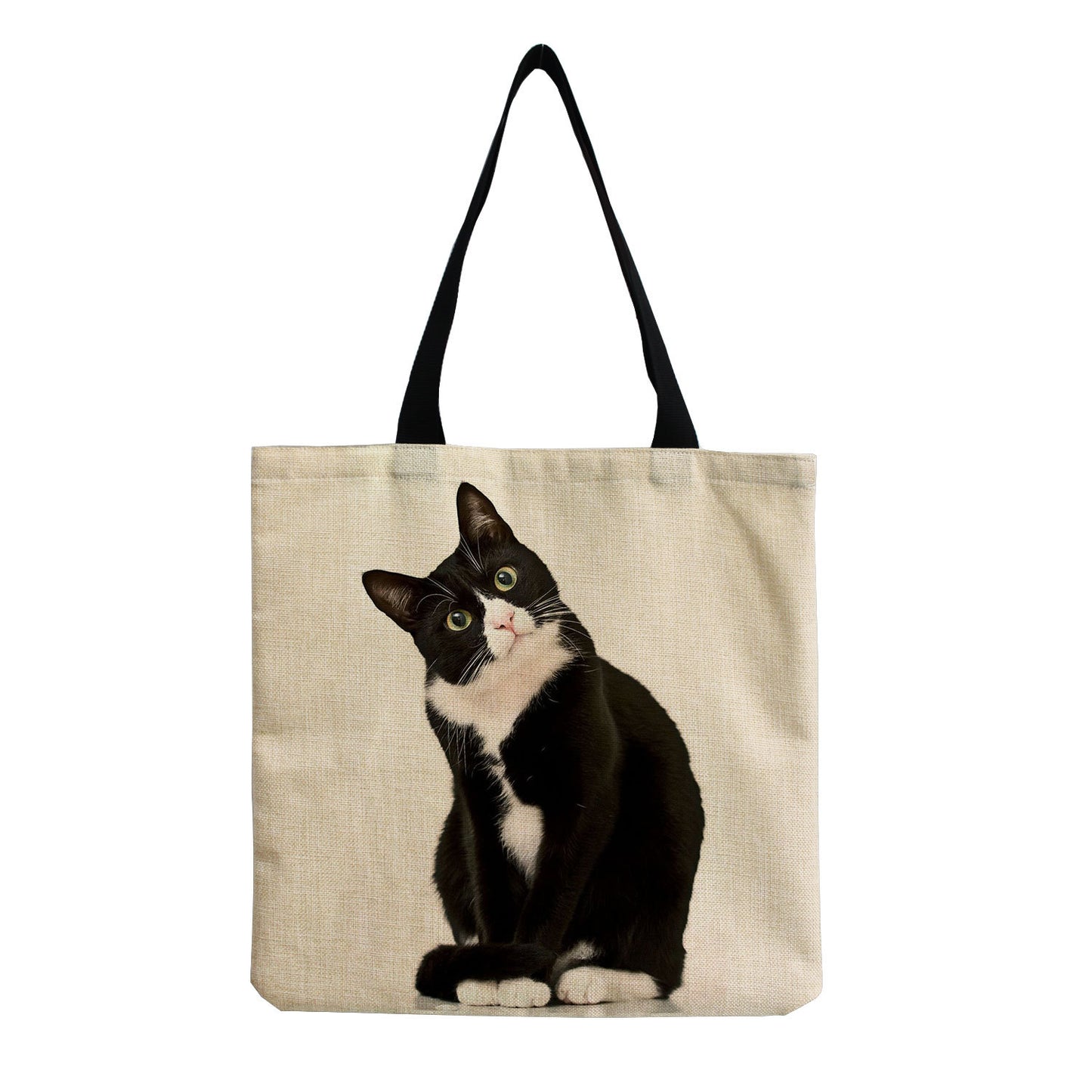 Cartoon Cute Cat Printed Cotton And Linen Shopping Bag