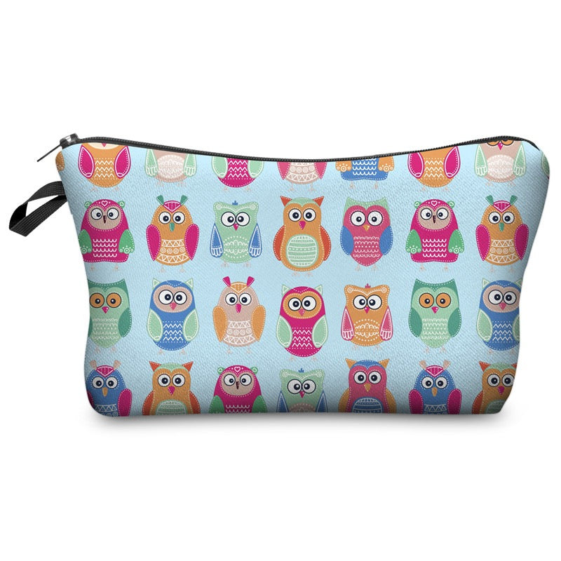 Cartoon Cute Owl Print Cosmetic Bag