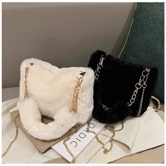 Square Plush Portable Fashion Simple Chain Bag Single-shoulder Bag