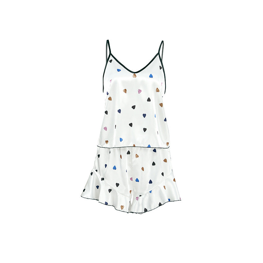 Summer Colorful Heart-Print Camisole And Shorts