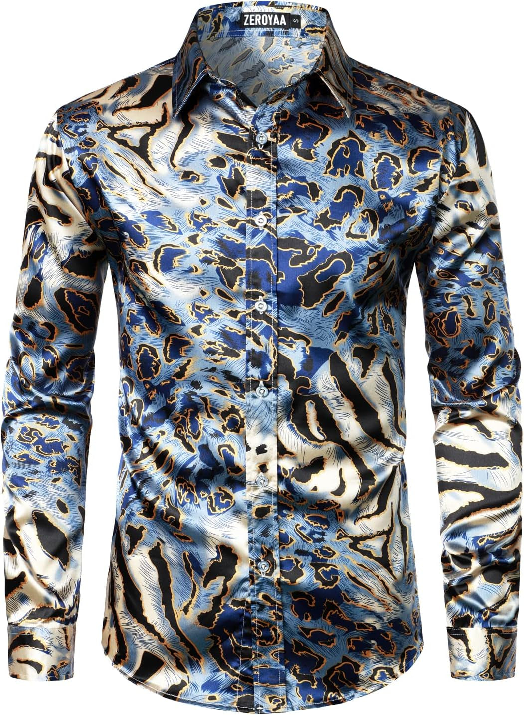 Men'S Luxury Shiny Silk like Satin Button up Dress Shirts