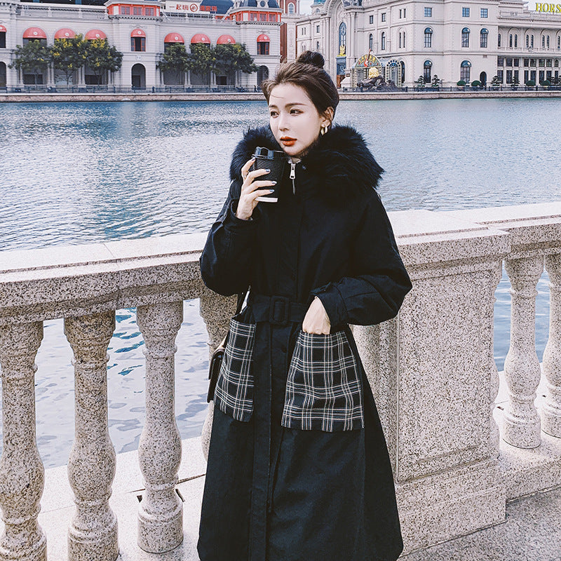 Loose Big Fur Collar Pie Overcomes The Black Waist And Thin Cotton Coat