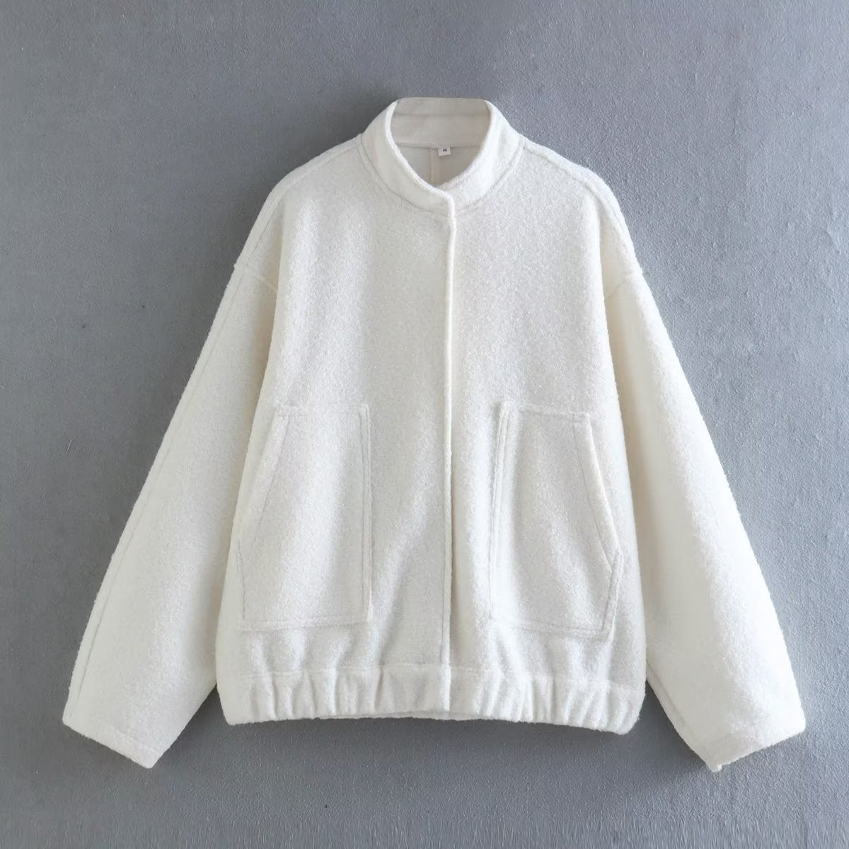 Women's Solid Color Stand Collar Single-breasted Double-sized Pocket Long Sleeve Coat