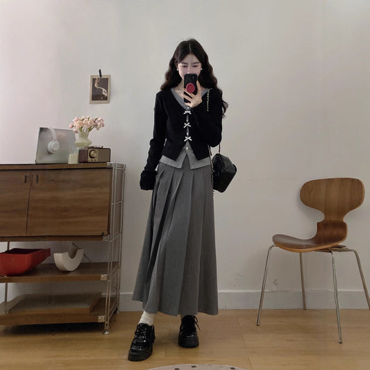 High-end Fake Two-piece Shirt Slimming Skirt Two-piece Set