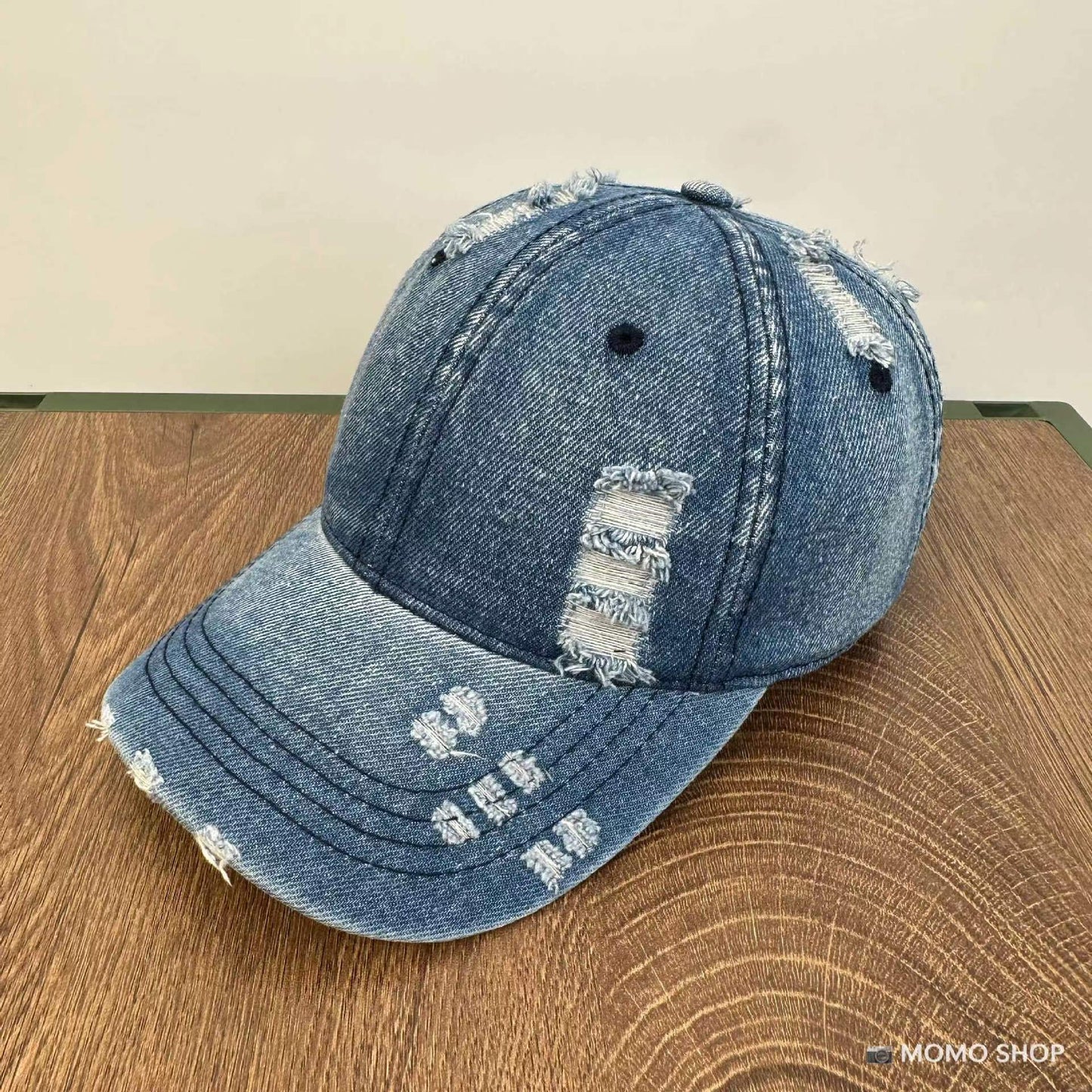 Unisex vasket denim blød kasket med slidt look