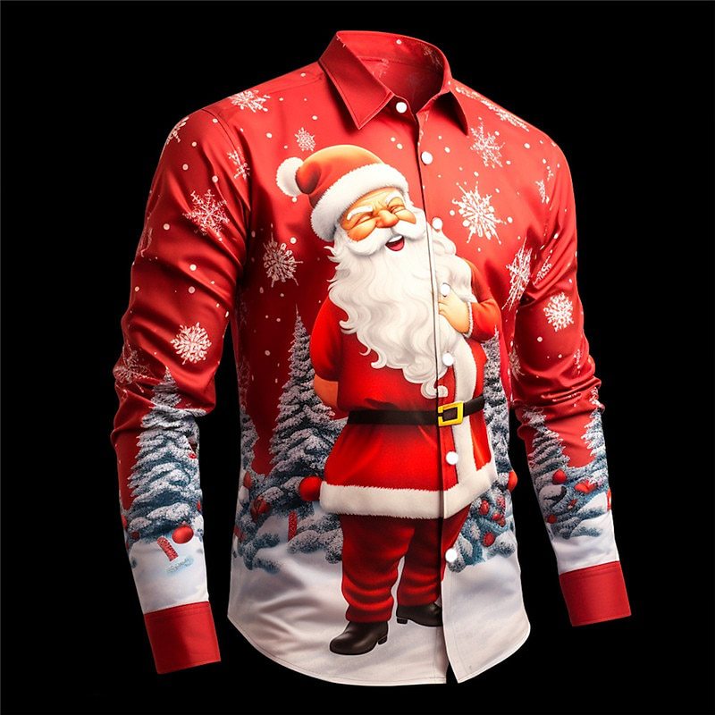 Christmas Element Men's Lapel Casual Shirt