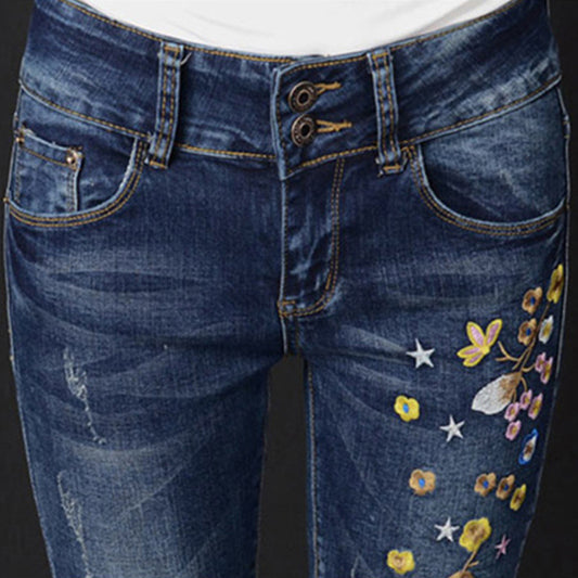 Embroidered High-rise Stretch Jeans
