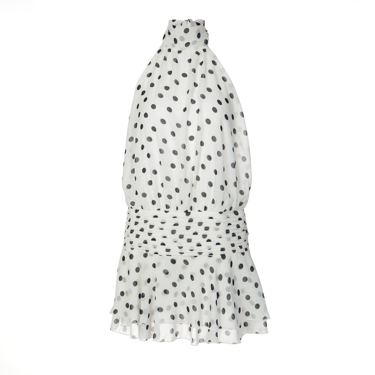 Neck-hanging Backless A-line Figure-flattering Polka-dot Printed Lace-up Dress
