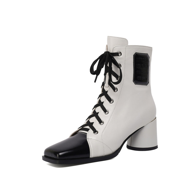Women's New Square Toe Thick High-heeled British Style Martin Boots