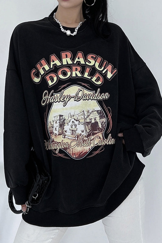 Retro Vasket Gammel Rundhalset Sweater Kvinde