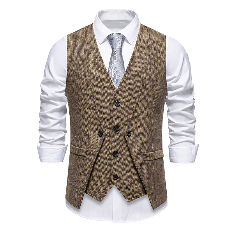 European And American Style Retro Vest Man Host Formal Dress Fake Two-pieces Coats