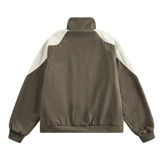 Street Fashion Color Contrast Patchwork Stand Collar Loose Jacket Men