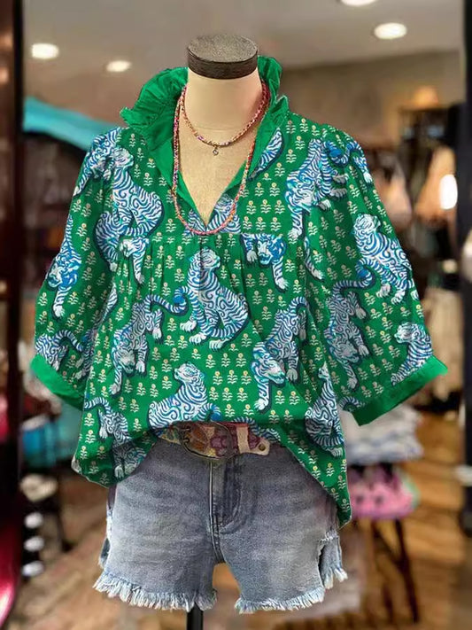 Animal Printed Shirt Women's Printed Plus Size