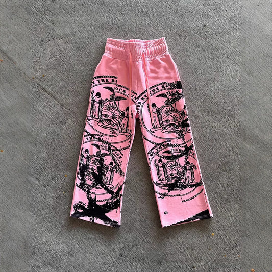 Dark Anime-Style Personalized Print Loose-Fit Elastic Drawstring Casual Sweatpants