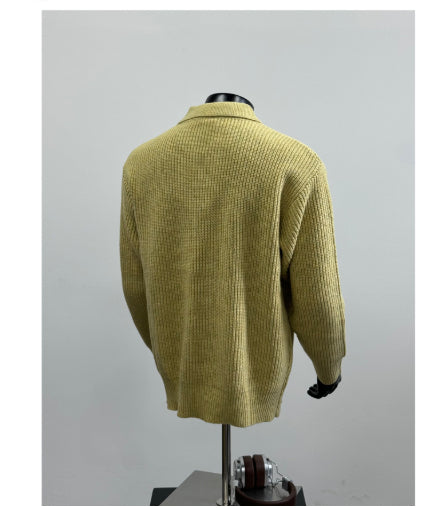 Vintage Pullover Sweater With A V-neck Solid Color And Simple Textured Knit