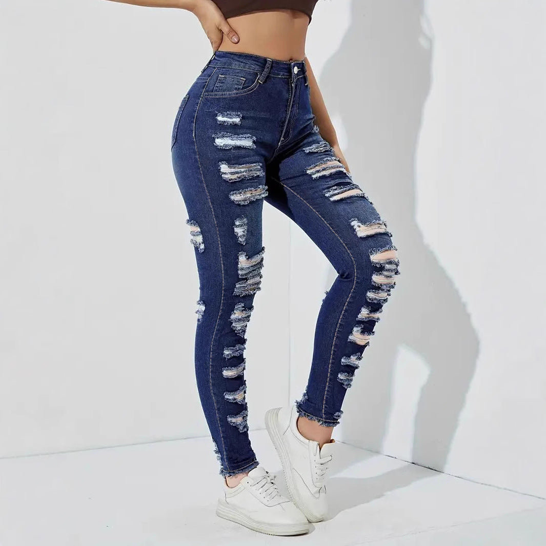 Kvinder Ripped Flosset Stretch Denim Skinny Bukser