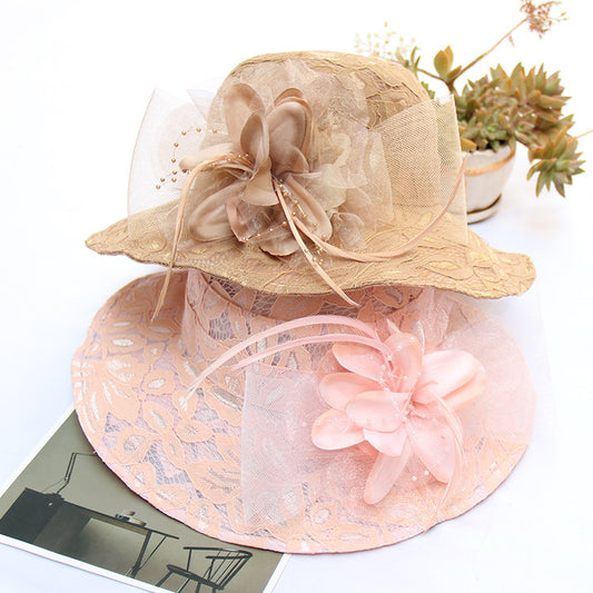 Women's New Lace Mesh Flower Big Brim Sun Hat