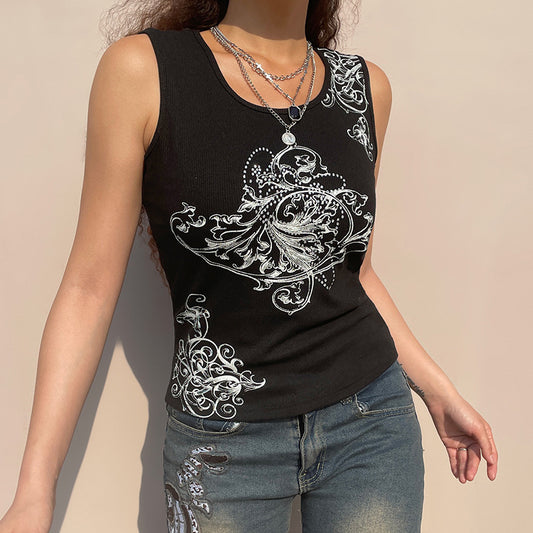 Fashion Hot Silver Print Threaded Sports Tank Vest Slim Top