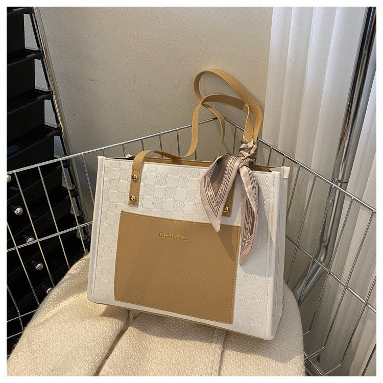 Kontrastfarvet Skuldertaske Med Én Rem Under Armene Stor Taske Koreansk Stil Fashion Crossbody