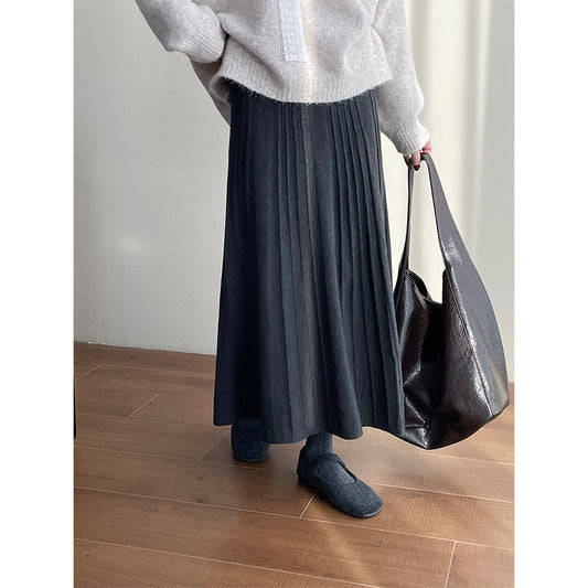 Korean Elastic Waist Knitted Pleated Skirt