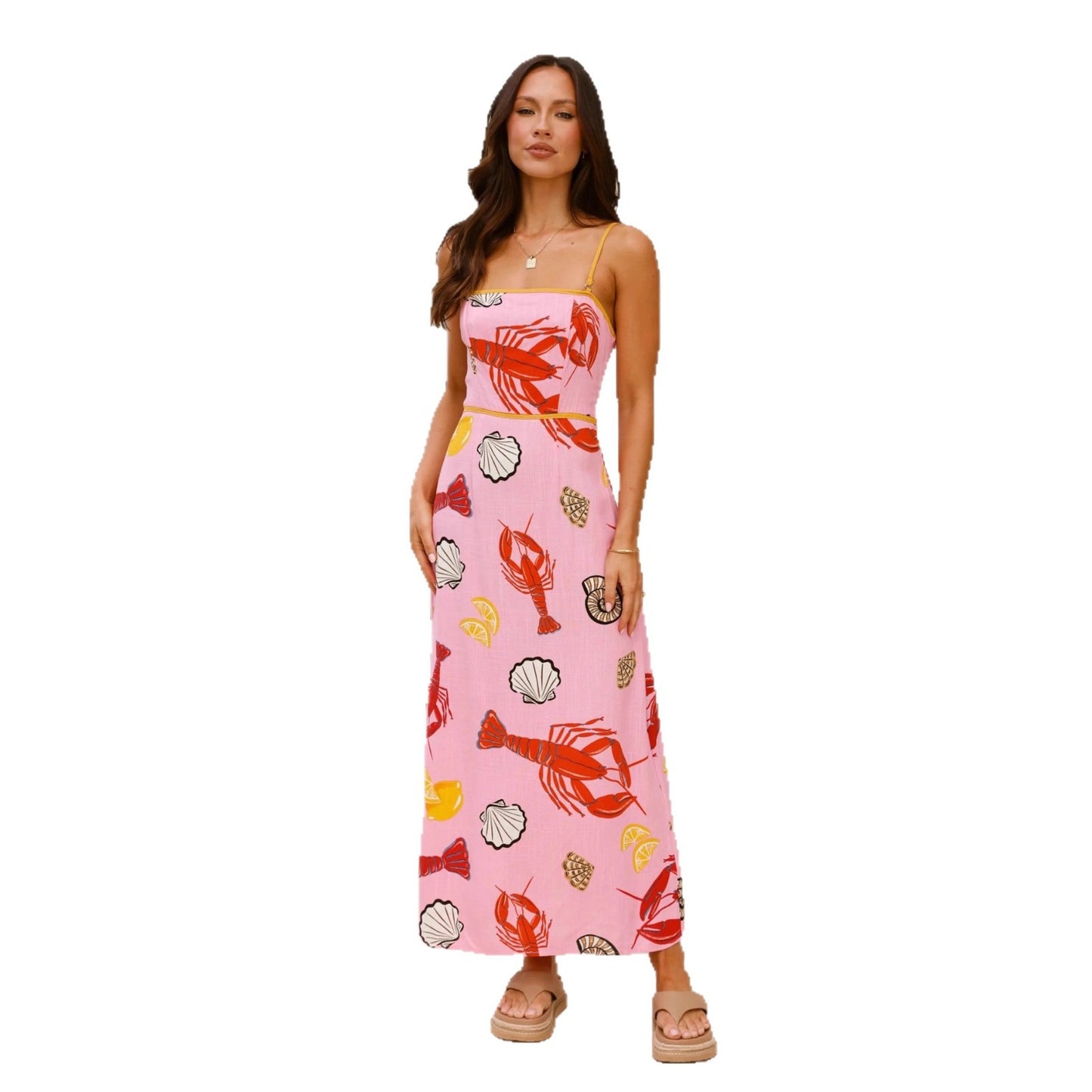 Casual And Stylish Linen Slip Dress With A Printed Design